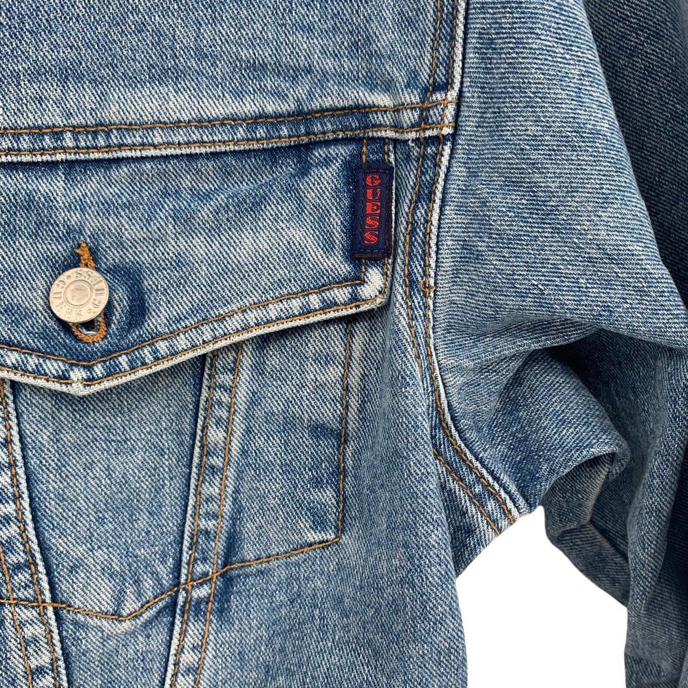 Vintage Guess Jean Jacket Cropped Denim Blue Made In USA Size Small - Picture 4 of 12